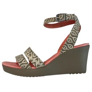 CROCS Leigh Platform Wedge Sandals Wom 9 Stucco/Tumbleweed